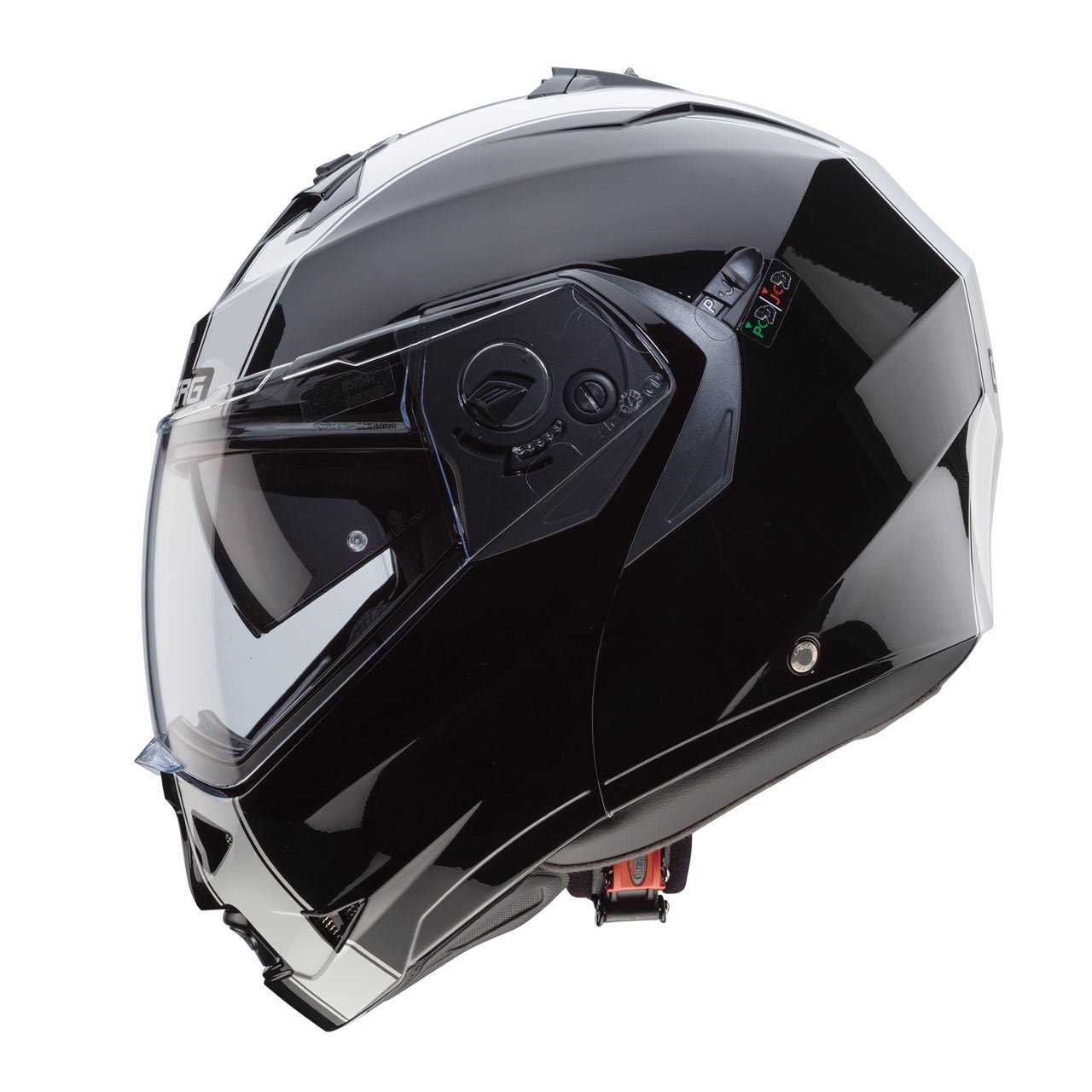 Casco modulare Caberg Duke Legend, design accattivante con visiera trasparente, vista laterale.