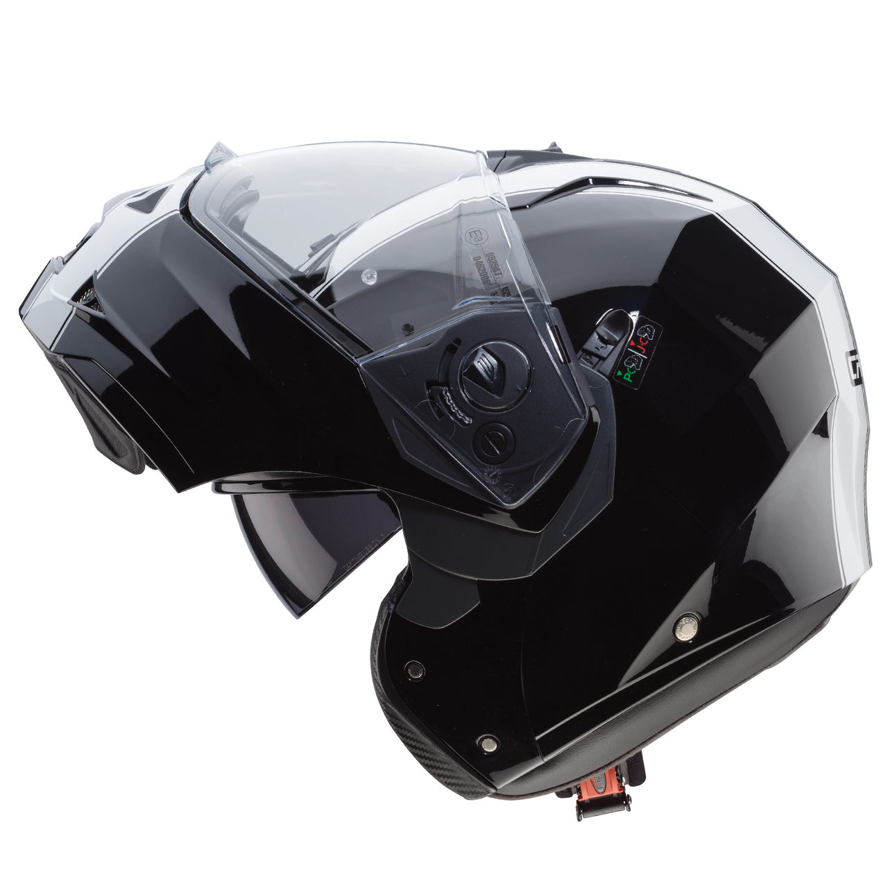 Casco modulare Caberg Duke Legend, design accattivante con visiera trasparente, vista laterale.
