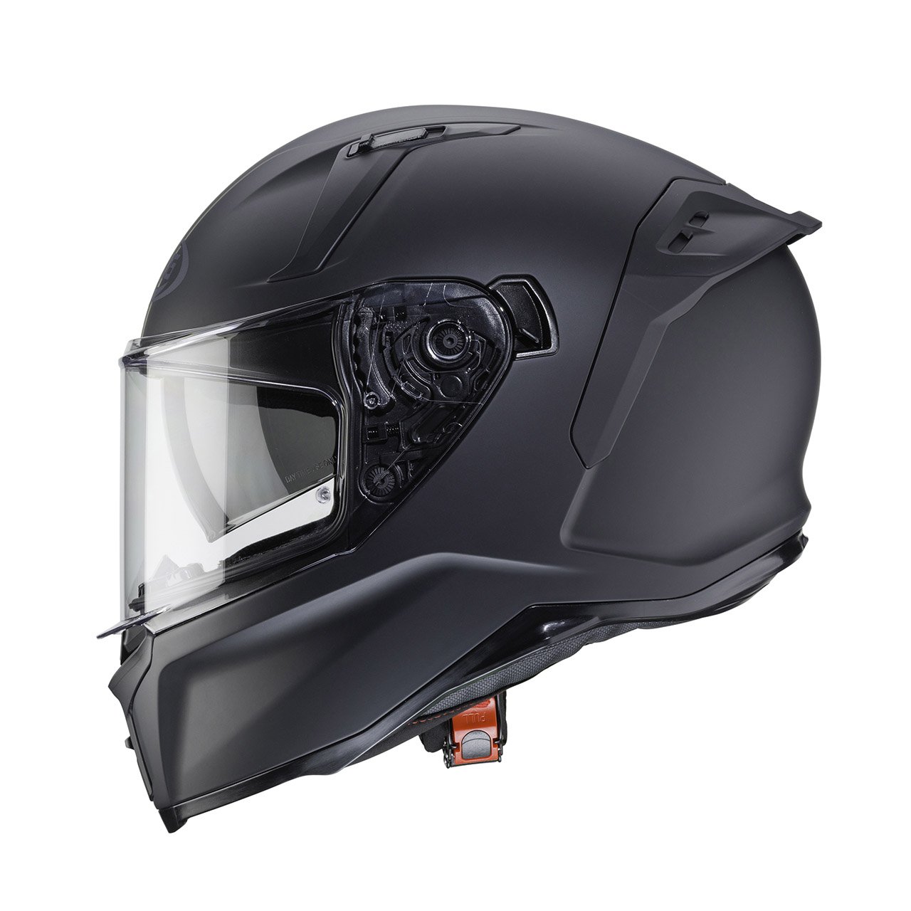 Caberg Avalon X full-face helmet in matte black, side view, elegant design with clear visor and ventilation system.