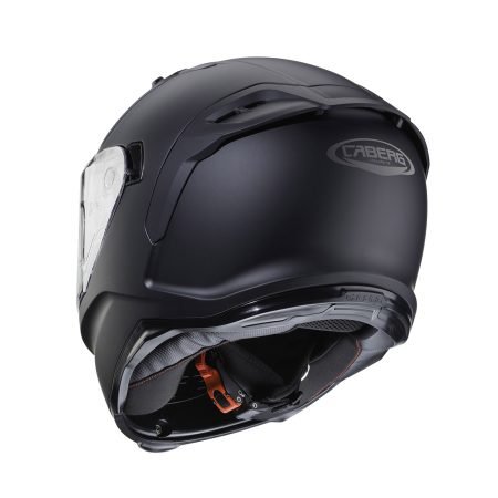 Casco integrale Caberg Avalon X nero opaco, vista posteriore, design elegante con visiera trasparente e sistema di ventilazione.