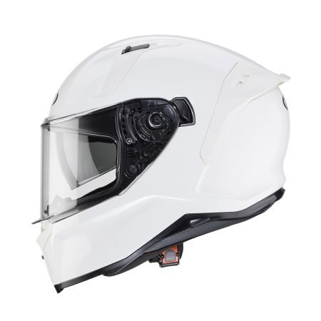 Casco integrale Caberg Avalon X bianco, vista laterale, design elegante con visiera trasparente e sistema di ventilazione.