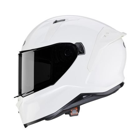 Casco integrale Caberg Avalon X bianco, vista laterale, design elegante con visiera scura e sistema di ventilazione.
