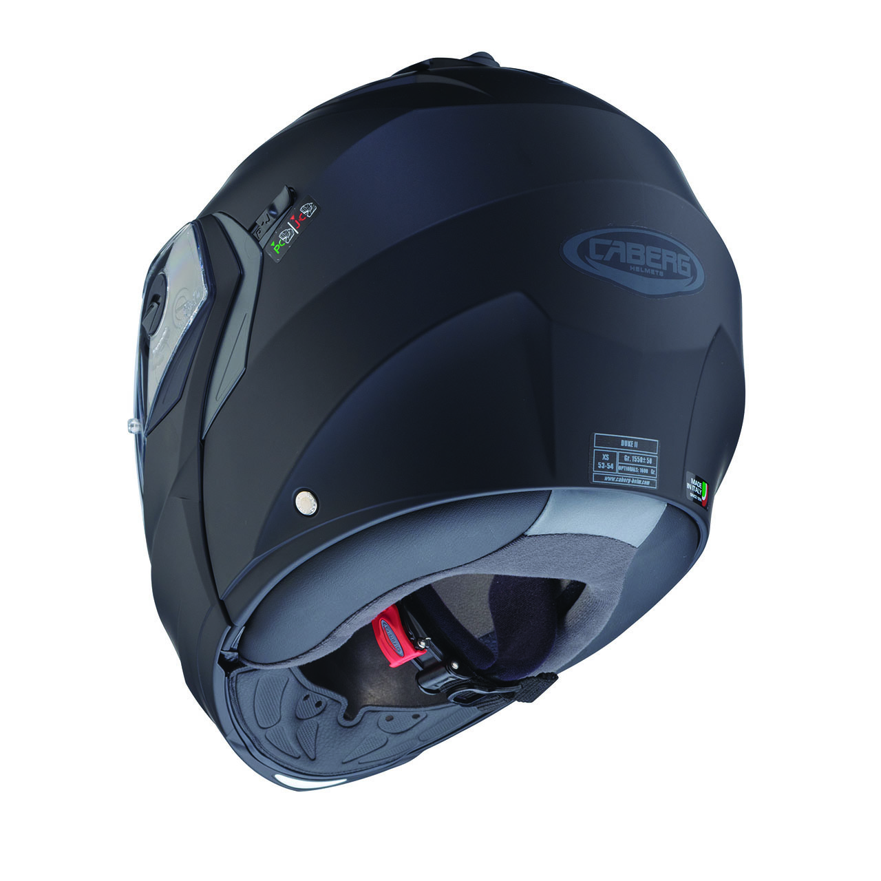 Back Casco modulare Caberg Duke X nero opaco, vista posteriore, design classico con visiera trasparente.