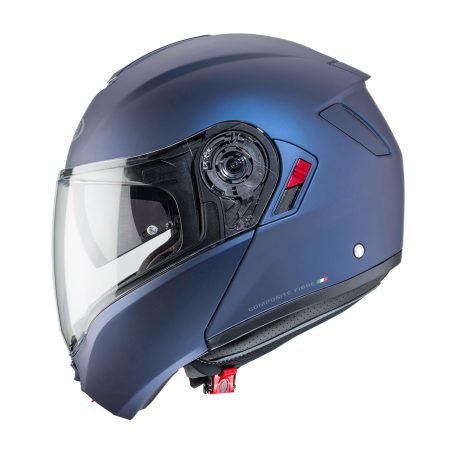 Levo-X-Matt-Blue-Yama-profile Caberg Levo X modular helmet in Matt Yama Blue, side view, sporty design with clear visor.