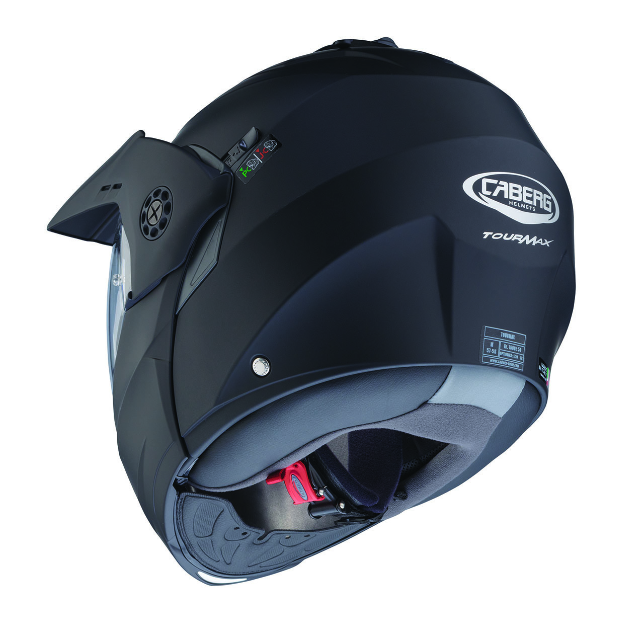 Back Casco modulare Caberg Tourmax X nero opaco, vista posteriore, design sobrio con visiera trasparente.