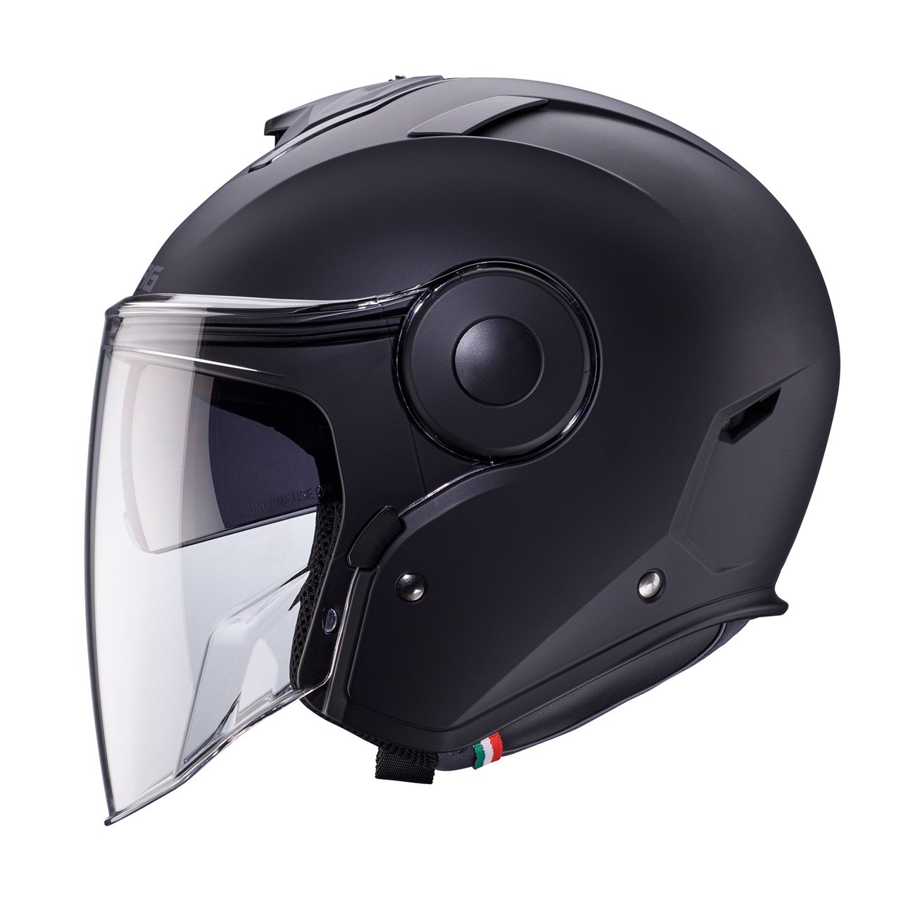 Casco jet Caberg Soho colore nero opaco, vista laterale sinistra
